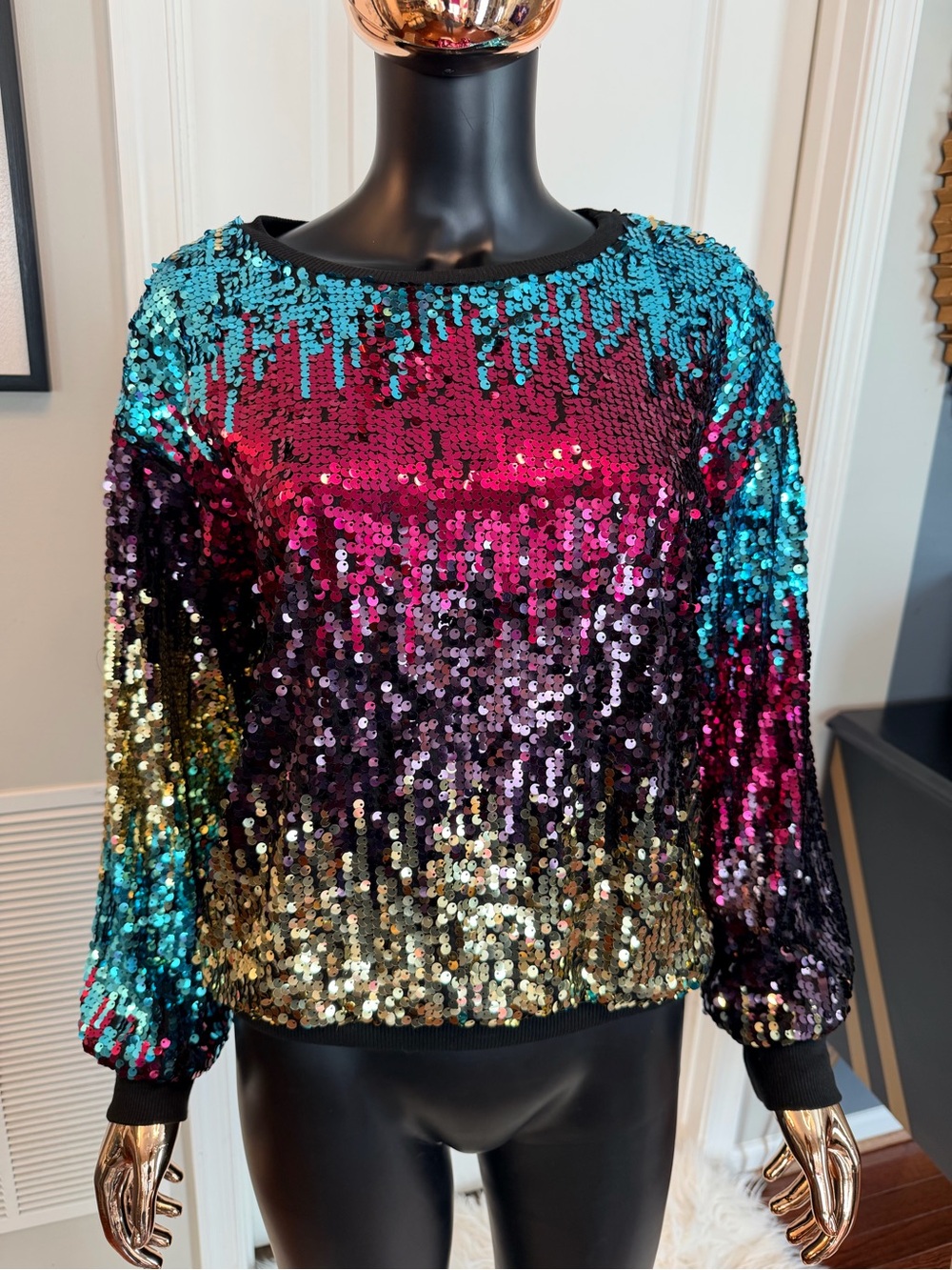 Sequin Ombre Long-Sleeve Women’s Top - Multicolor